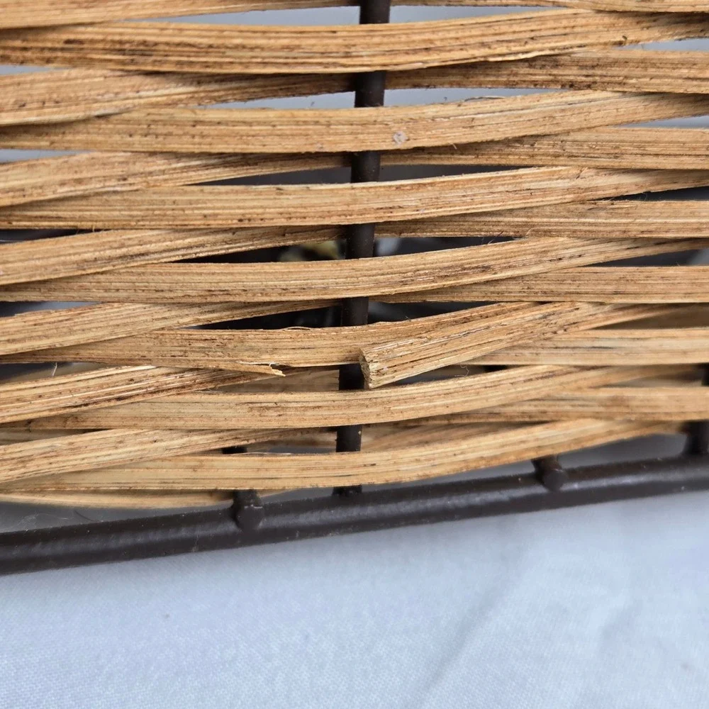 Decorative Basket Woven Wicker Base Metal Rim With Fall Autumn Leaves Acorns 11